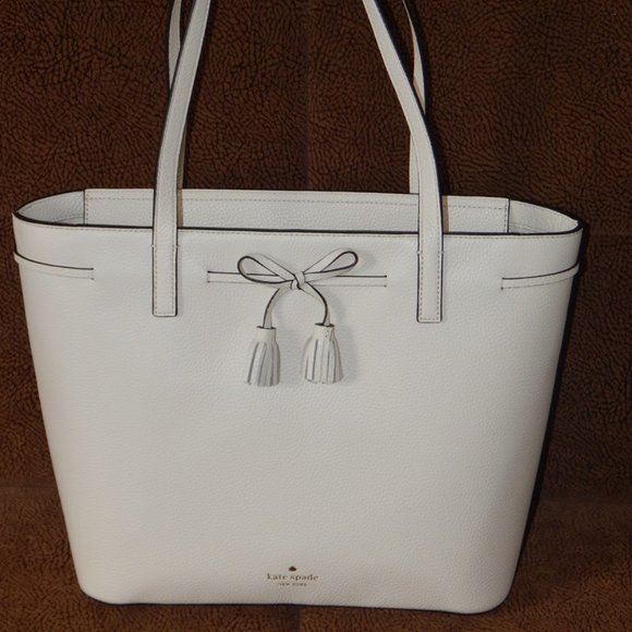 NWT Kate Spade Hayes Pebbled Leather MD Top Zip Off White Carryall Tote Bag - Picture 5 of 10